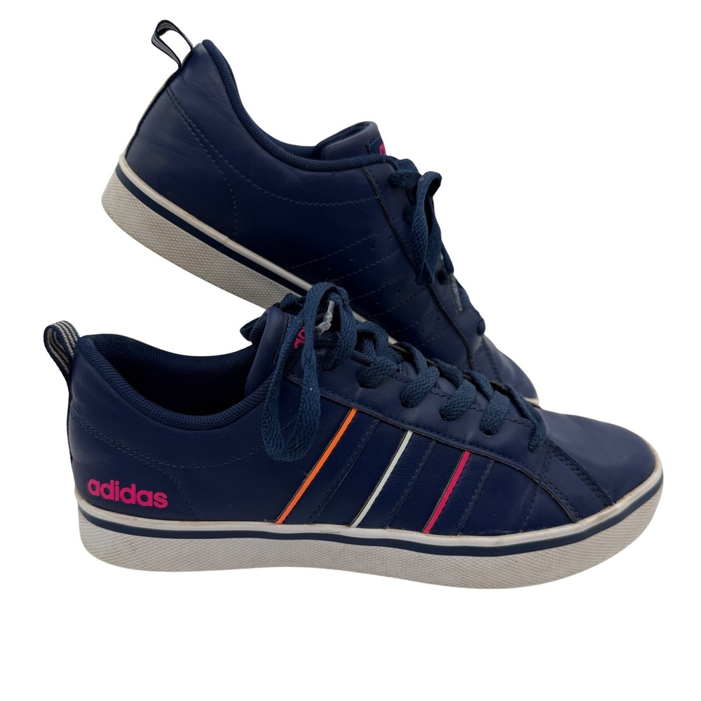Adidas VS Pace Sneakers Women‎ Size 7 Navy Blue Pink Orange Stripes Retro Shoes